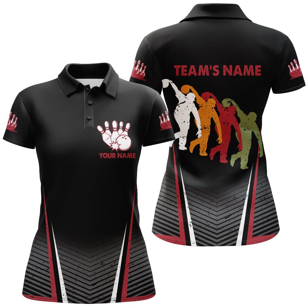 Custom Name Bowling Women Polo Shirt - Custom Team Name Black Bowling Personalized Bowling Polo Shirt - Gift For Lady, Bowling Team, Bowling Lovers - Image 2