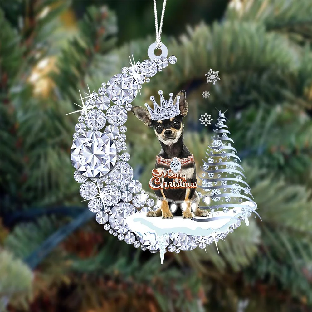 Custom Name Chihuahua Diamond Moon Merry Christmas Mica Ornament - Best Gift For Dog Lovers, Dog Owners - Image 2