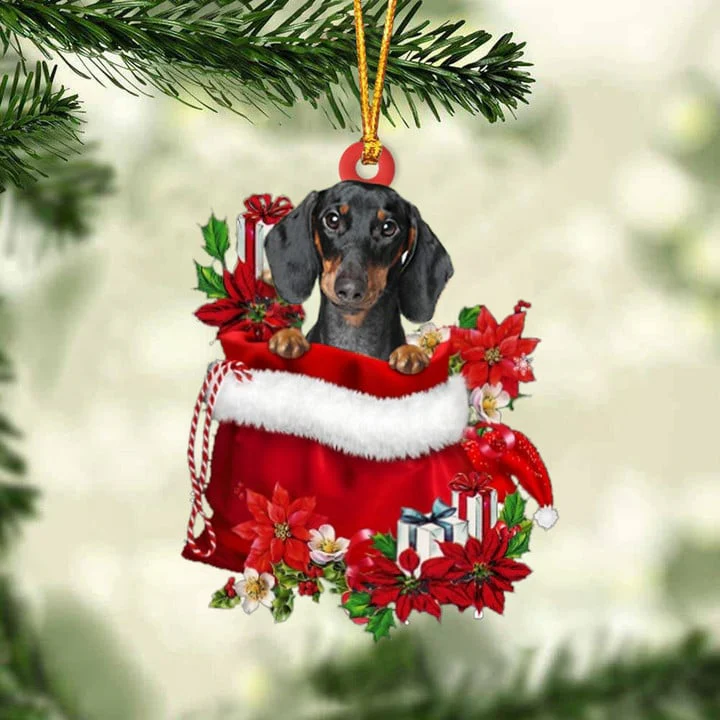 Custom Name Dachshund In Red Gift Bag Acrylic Christmas Ornament, Customized Christmas Gift For Dog Lovers, Dog Mom - Image 3