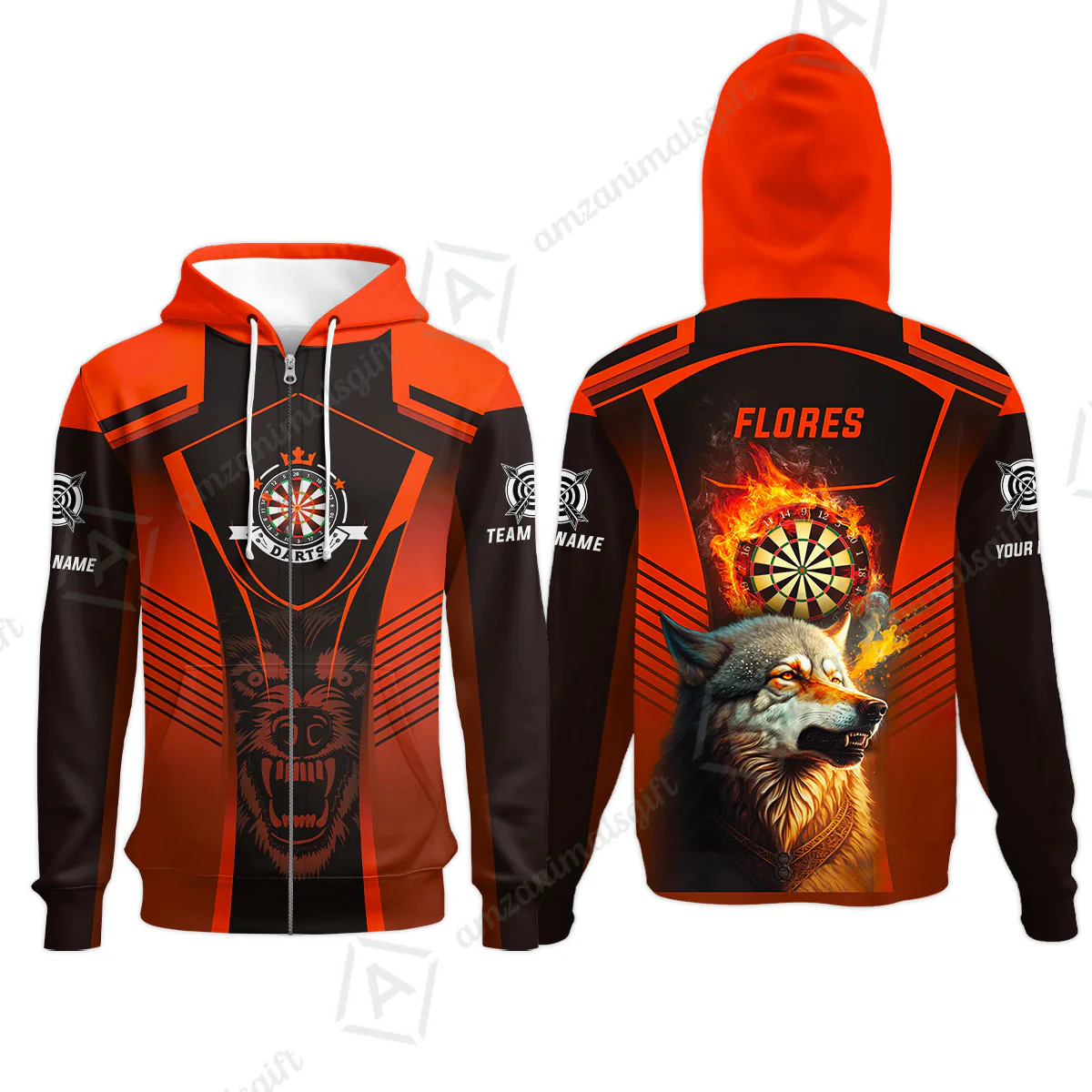 Custom Name Darts Men Polo Shirt, Orange Wolf Dartboard Personalized Polo Shirts, Gift For Men, Darts Lovers, Darts Players - Image 11