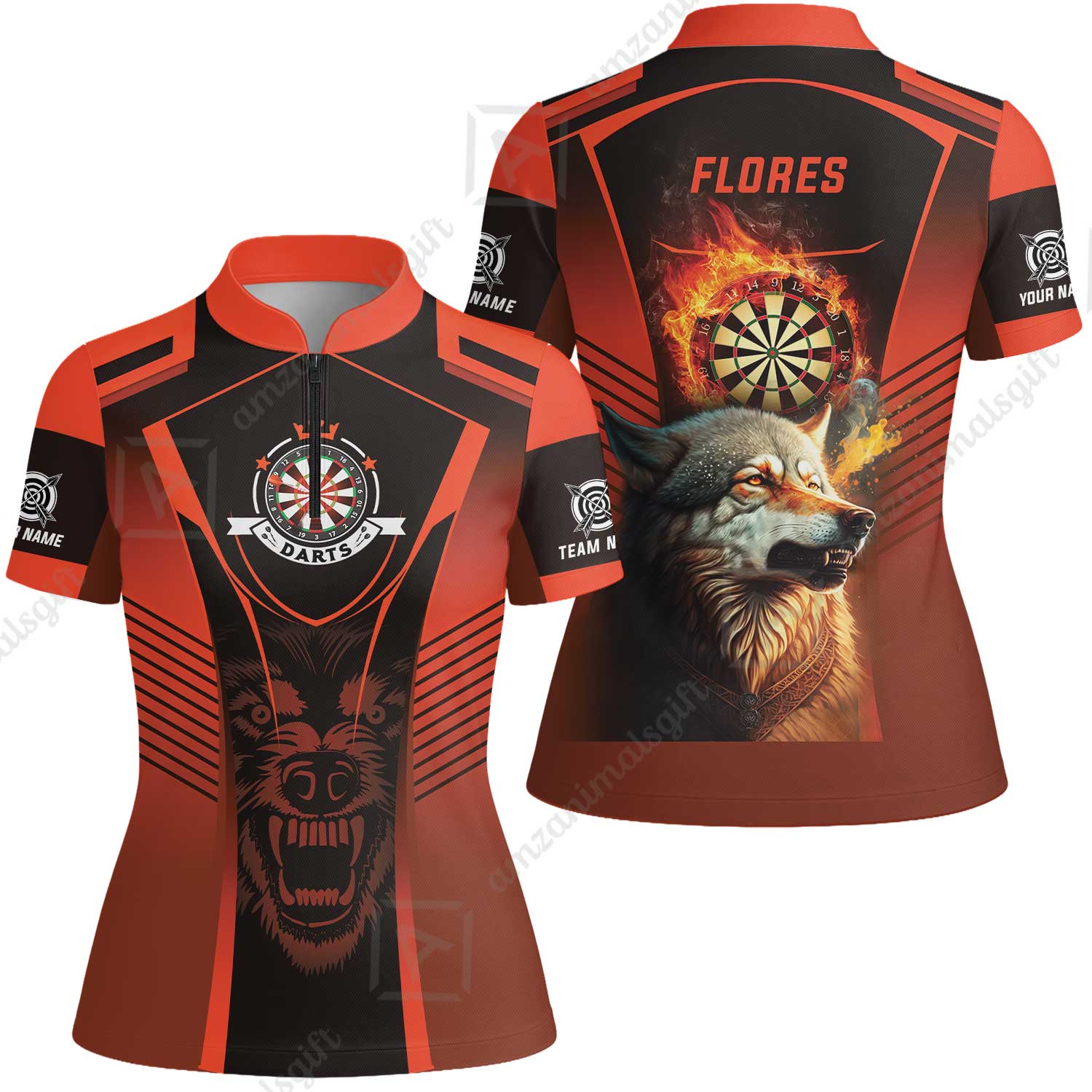 Custom Name Darts Men Polo Shirt, Orange Wolf Dartboard Personalized Polo Shirts, Gift For Men, Darts Lovers, Darts Players - Image 12