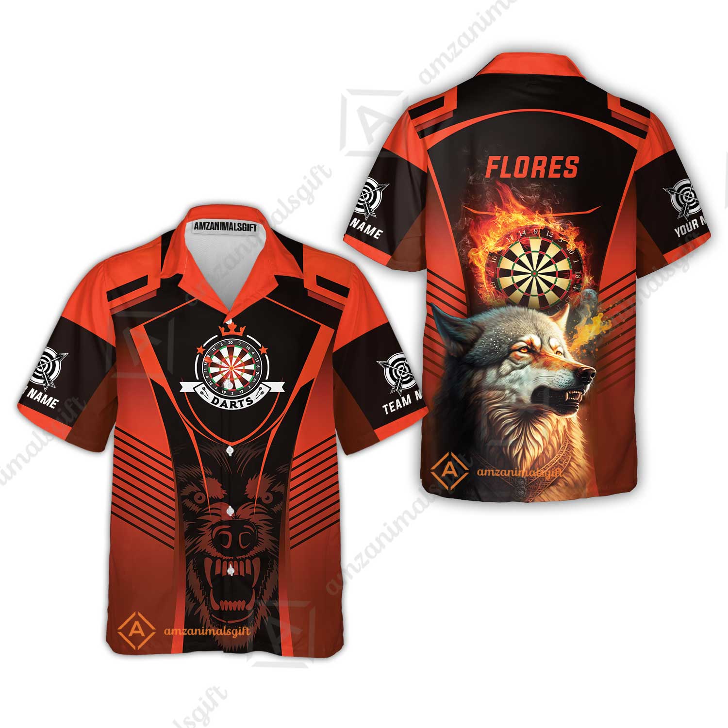 Custom Name Darts Men Polo Shirt, Orange Wolf Dartboard Personalized Polo Shirts, Gift For Men, Darts Lovers, Darts Players - Image 6