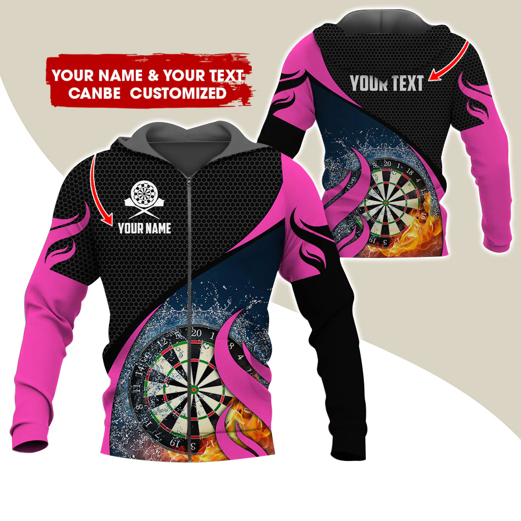 Custom Name Darts Premium Zip Hoodie, Customized Honeycomb Pattern Dartboard Flame Zip Hoodie For Men & Women - Gift For Darts Lovers, Darts Players - Image 8