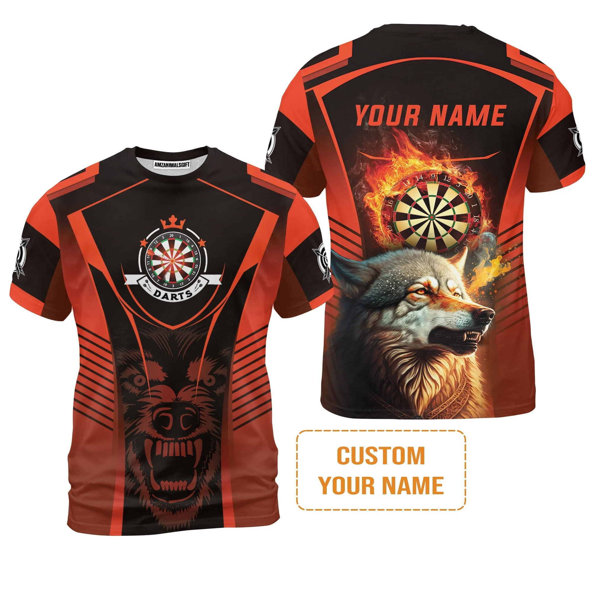 Custom Name Darts Sweater, Orange Wolf Dartboard Personalized Sweater - Gift For Darts Players - Image 7