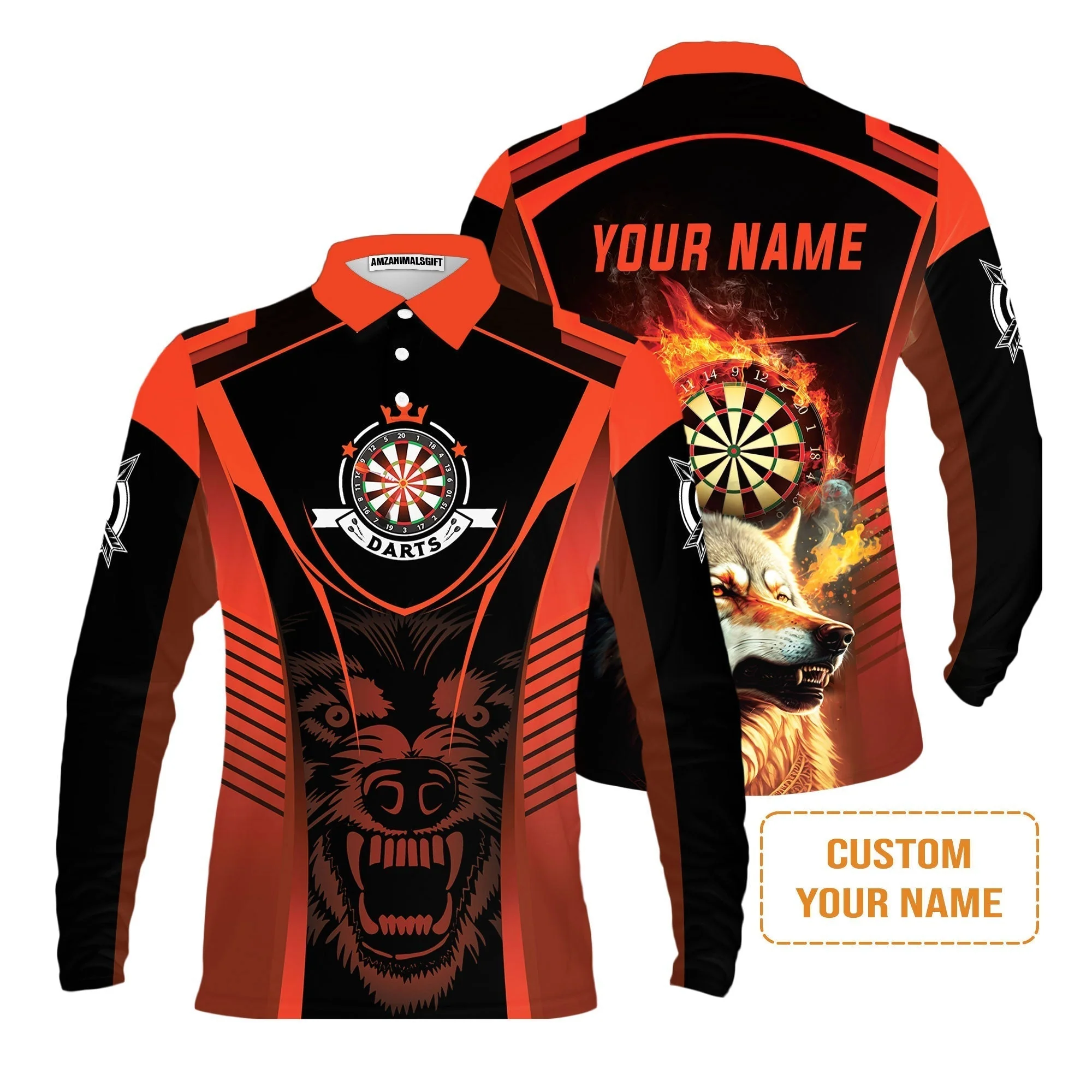 Custom Name Darts Sweatshirt, Orange Wolf Dartboard Personalized Sweatshirt - Gift For Darts Players - Image 5