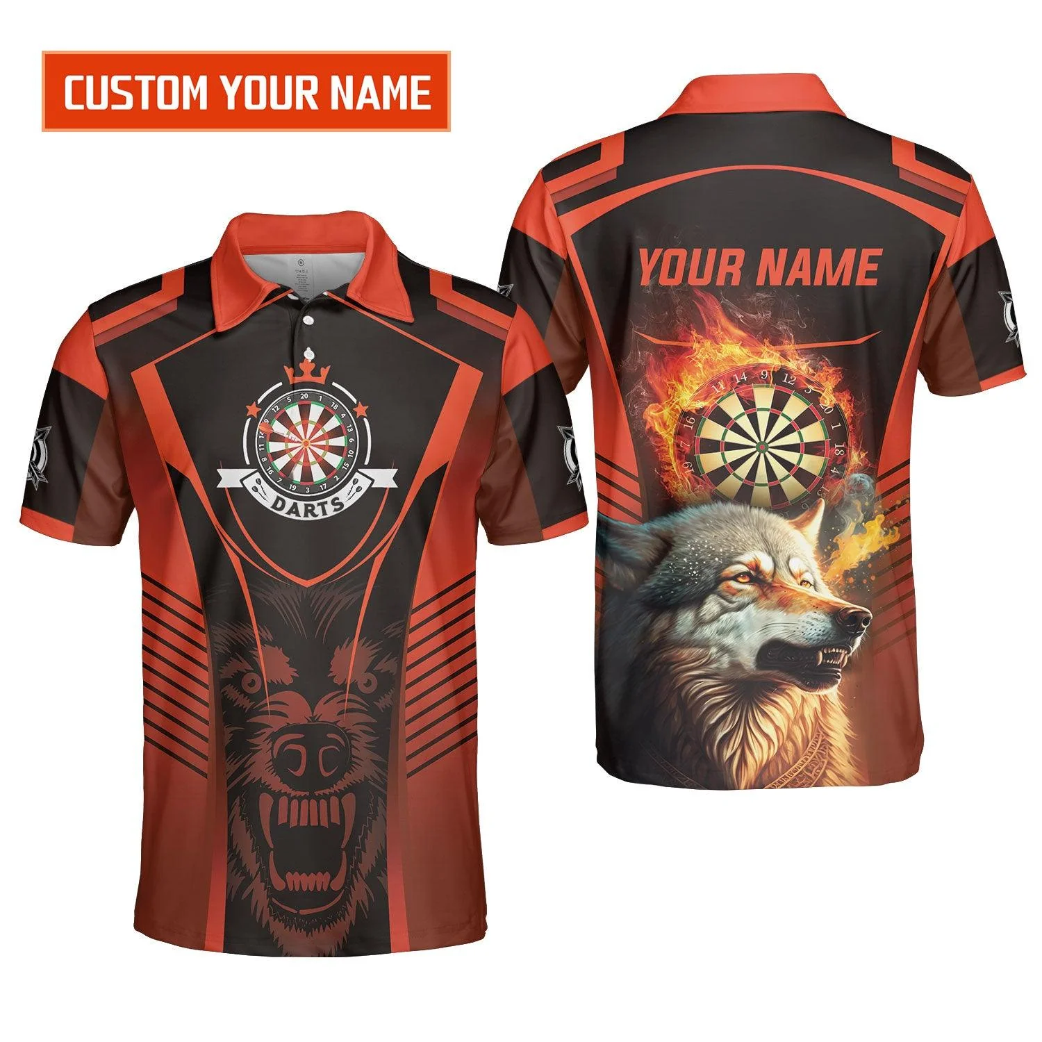 Custom Name Darts Sweatshirt, Orange Wolf Dartboard Personalized Sweatshirt - Gift For Darts Players - Image 6