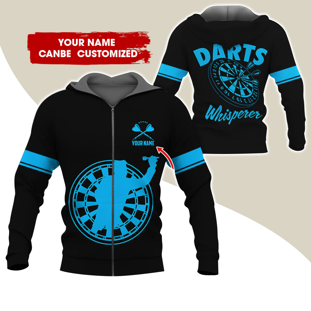 Custom Name Darts Whisperer Premium Zip Hoodie, Personalized Darts Zip Hoodie For Men & Women - Gift For Darts Lovers, Darts Players - Image 3