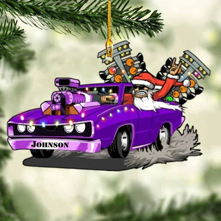 Custom Name Drag Racing Hot Rod With Drag Tree Light Acrylic Christmas Ornament, Christmas Acrylic Ornament Gift For Drag Racer - Image 3