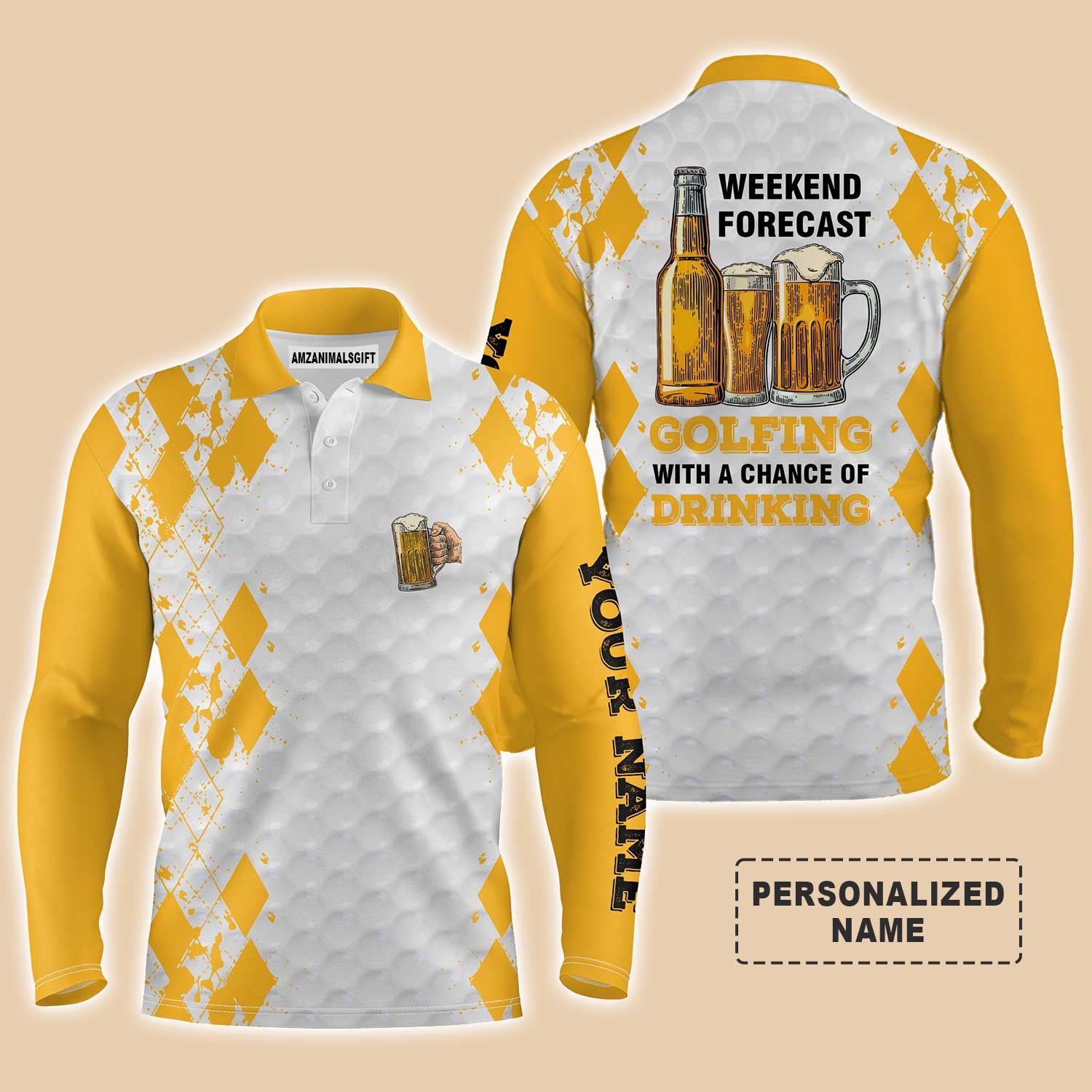 Custom Name Funny Beer Golf Men Polo Shirt - Personalized Gift For Golf Lover, Team, Golfer - Weekend Forecast Golfing With A Chance Of Drinking - Image 3