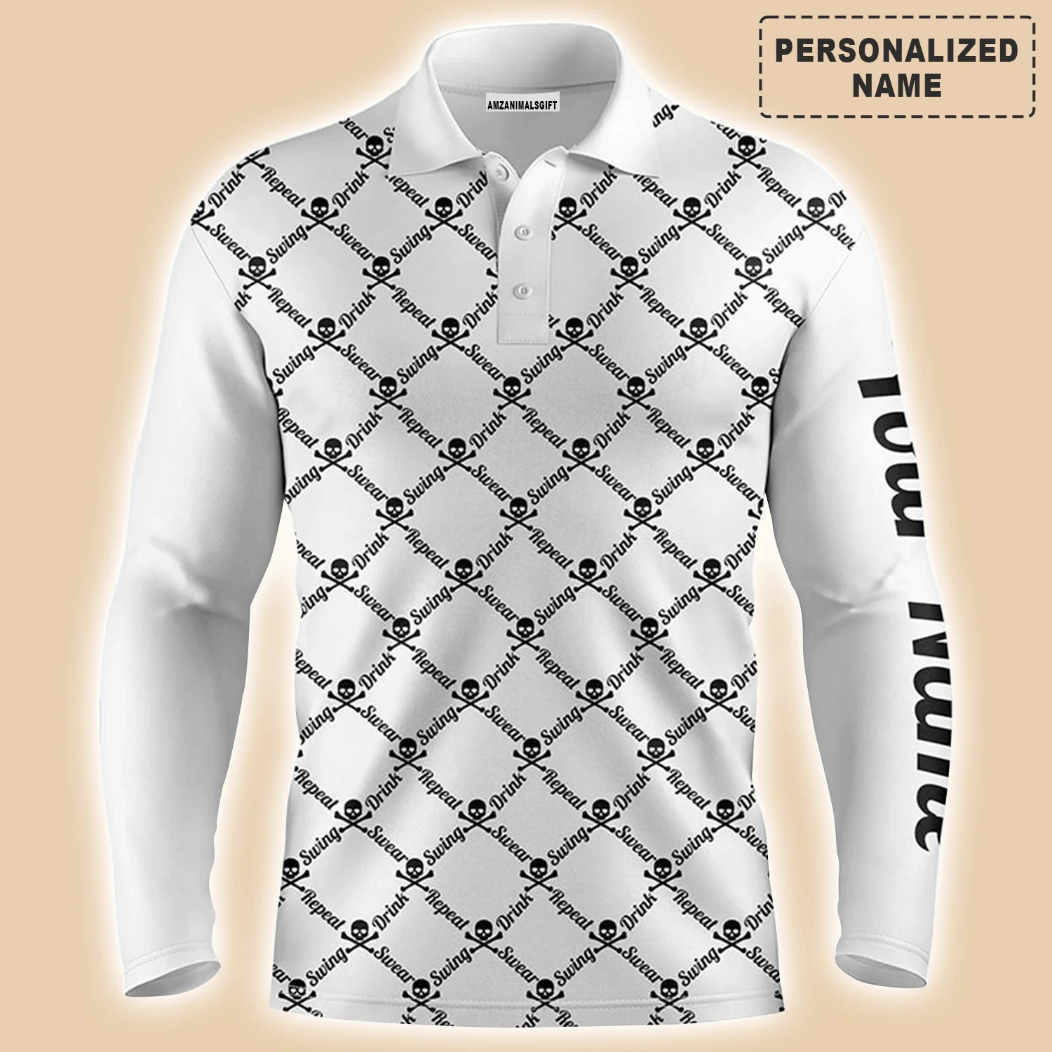 Custom Name Golf Men Polo Shirt - Swing Swear Drink Repeat Skull Pattern Apparel - Personalized Gift For Golf Lover, Team, Husband, Boyfriend, Men - Image 5