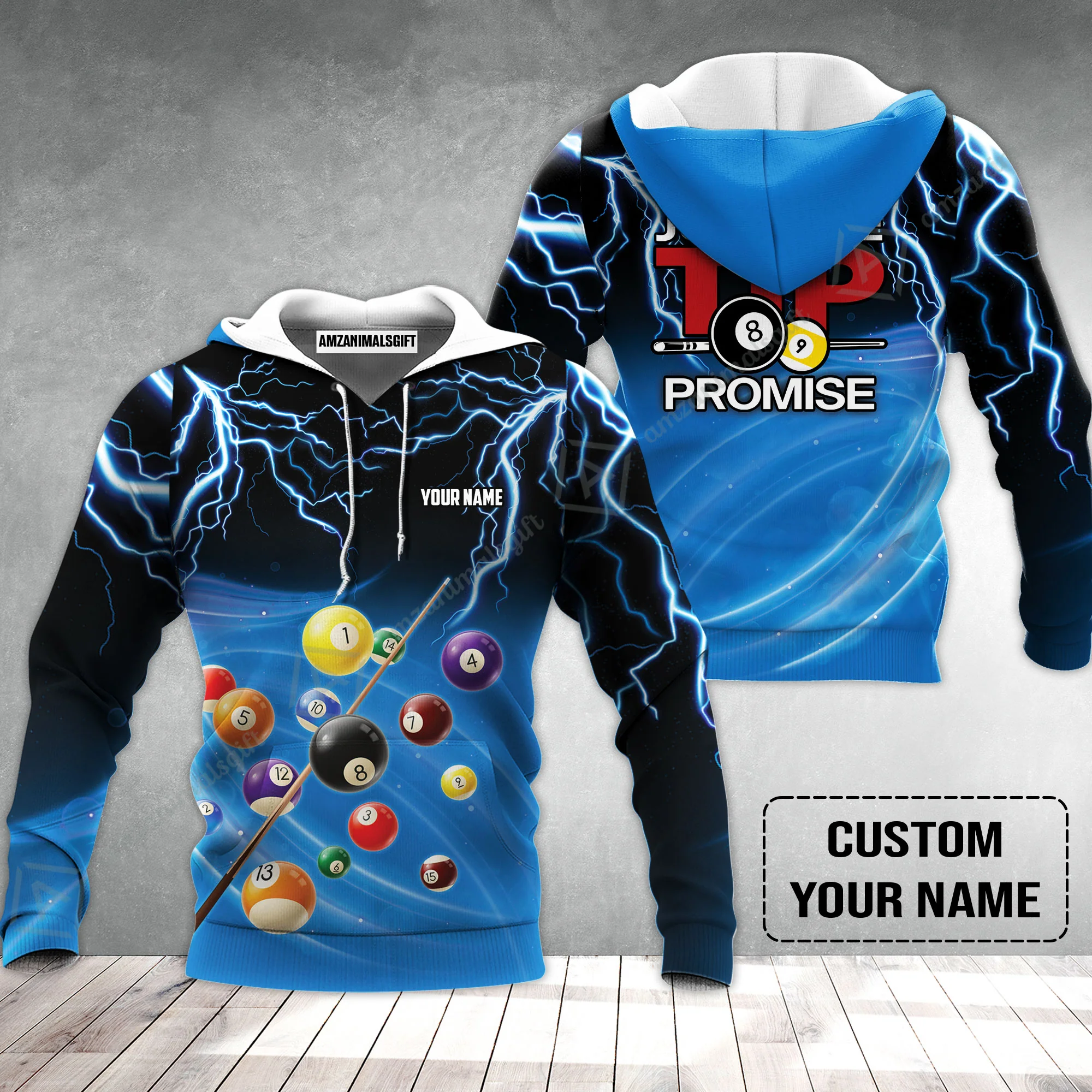 Custom Name Hoodie, Personalized Thunder 8 Ball Pool Billiards Hoodie, Gift For Billiard Lovers, Just The Tip I Promise - Image 2