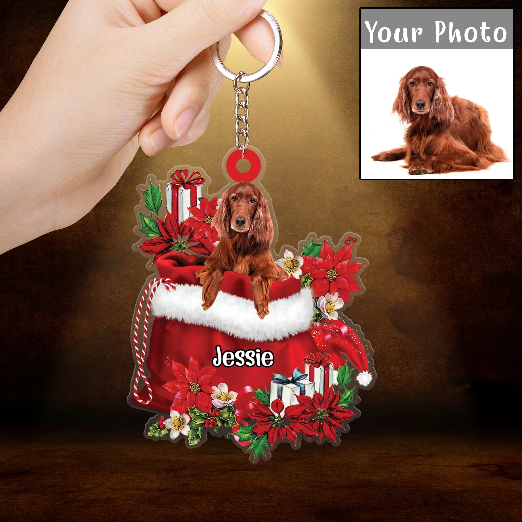 Custom Name Irish Setter In Red Gift Bag Acrylic Christmas Ornament, Customized Christmas Gift For Dog Lovers, Dog Mom - Image 3