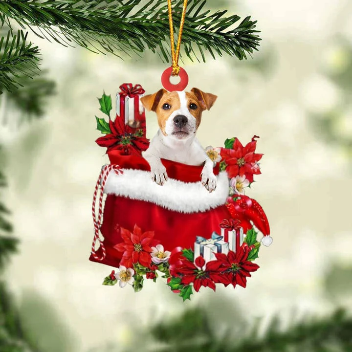 Custom Name Jack Russell Terrier In Red Gift Bag Acrylic Christmas Ornament, Customized Christmas Gift For Dog Lovers, Dog Mom - Image 2