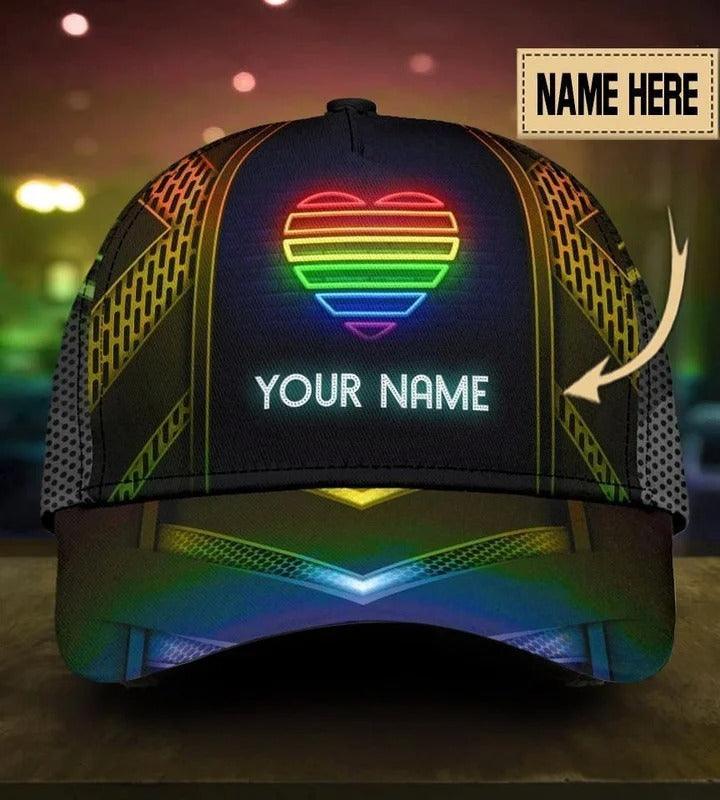 Custom Name LGBT Cap, Personalized Name Neon Heart Rainbow Galaxy Pride LGBT Cap Hat For Men And Women - Perfect LGBT Gift For Friend