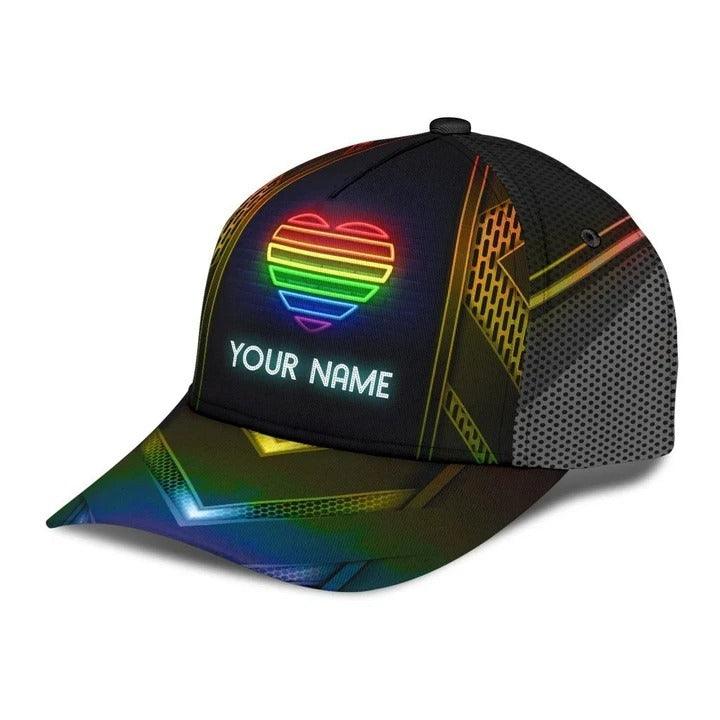 Custom Name LGBT Cap, Personalized Name Neon Heart Rainbow Galaxy Pride LGBT Cap Hat For Men And Women - Perfect LGBT Gift For Friend - Image 2