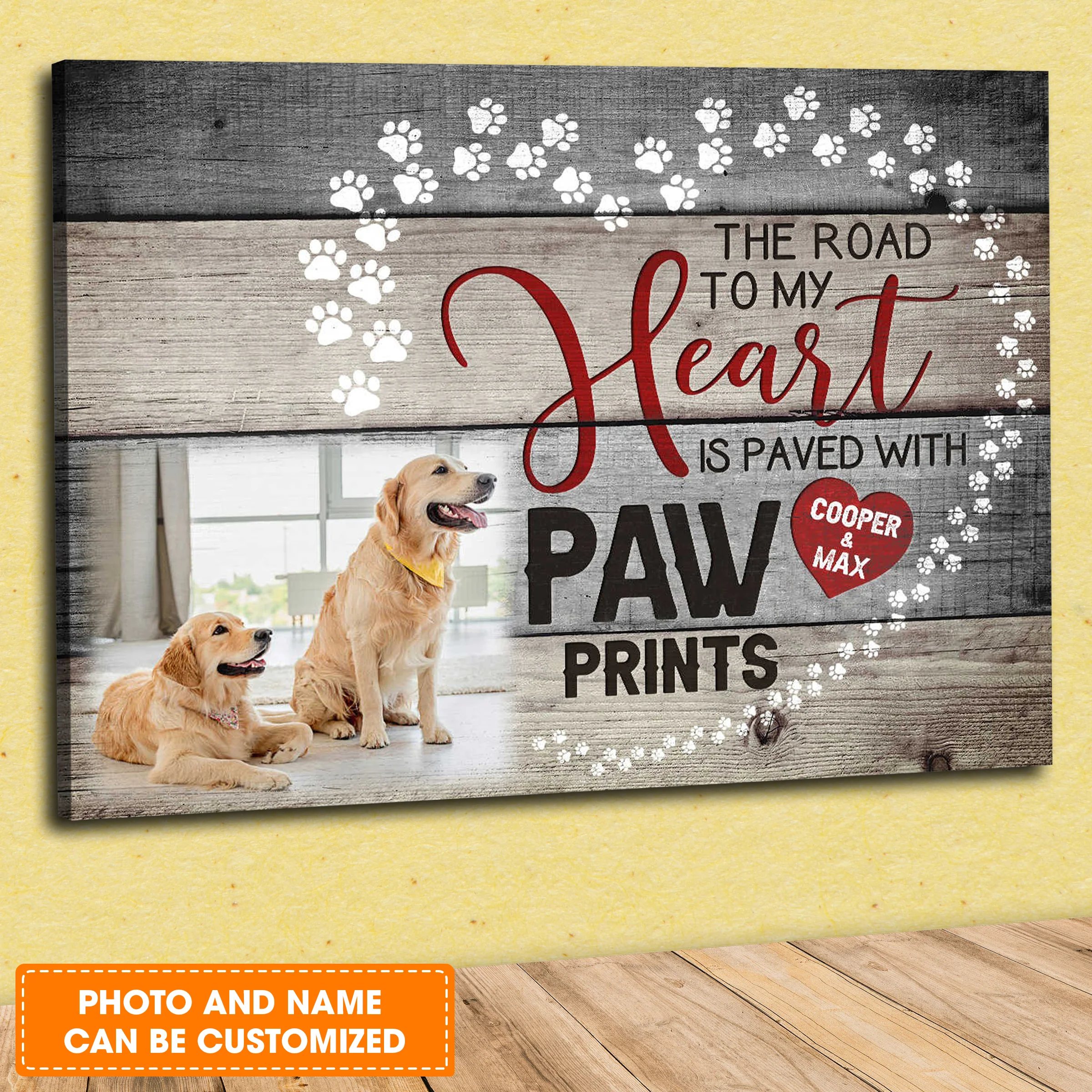 Custom Name & Photo Dog Premium Wrapped Landscape Canvas, Dog Paw Heart Personalized Dog Canvas - Perfect Gift For Dog Lovers, Family, Friend - Image 2