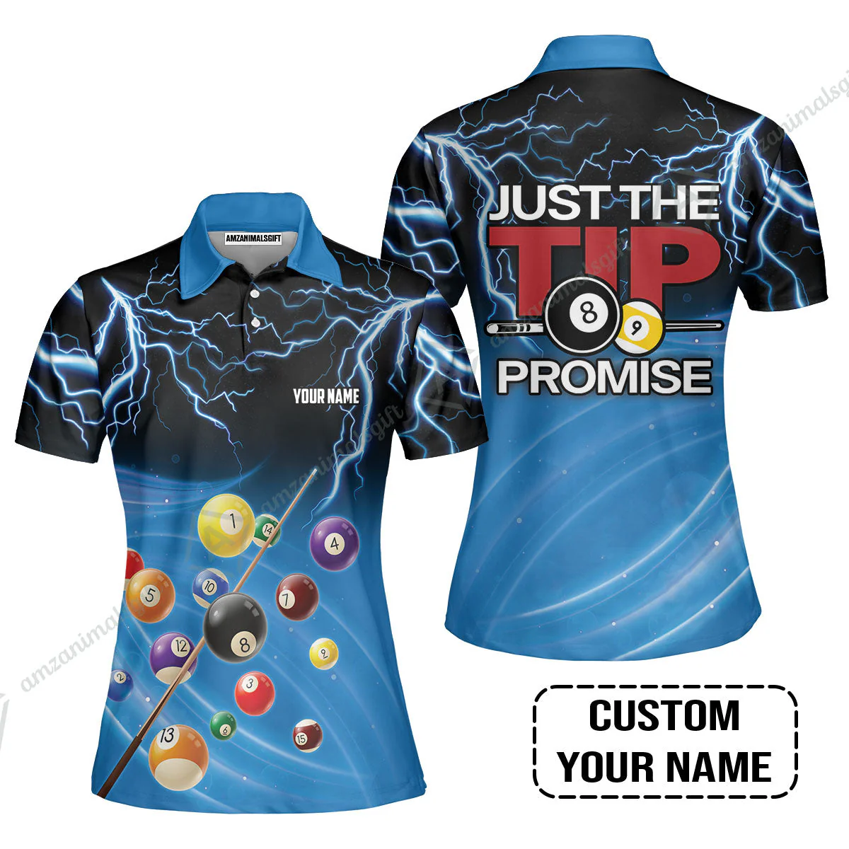 Custom Name T-Shirt, Personalized Thunder 8 Ball Pool Billiards T-Shirt, Gift For Billiard Lovers, Just The Tip I Promise - Image 4