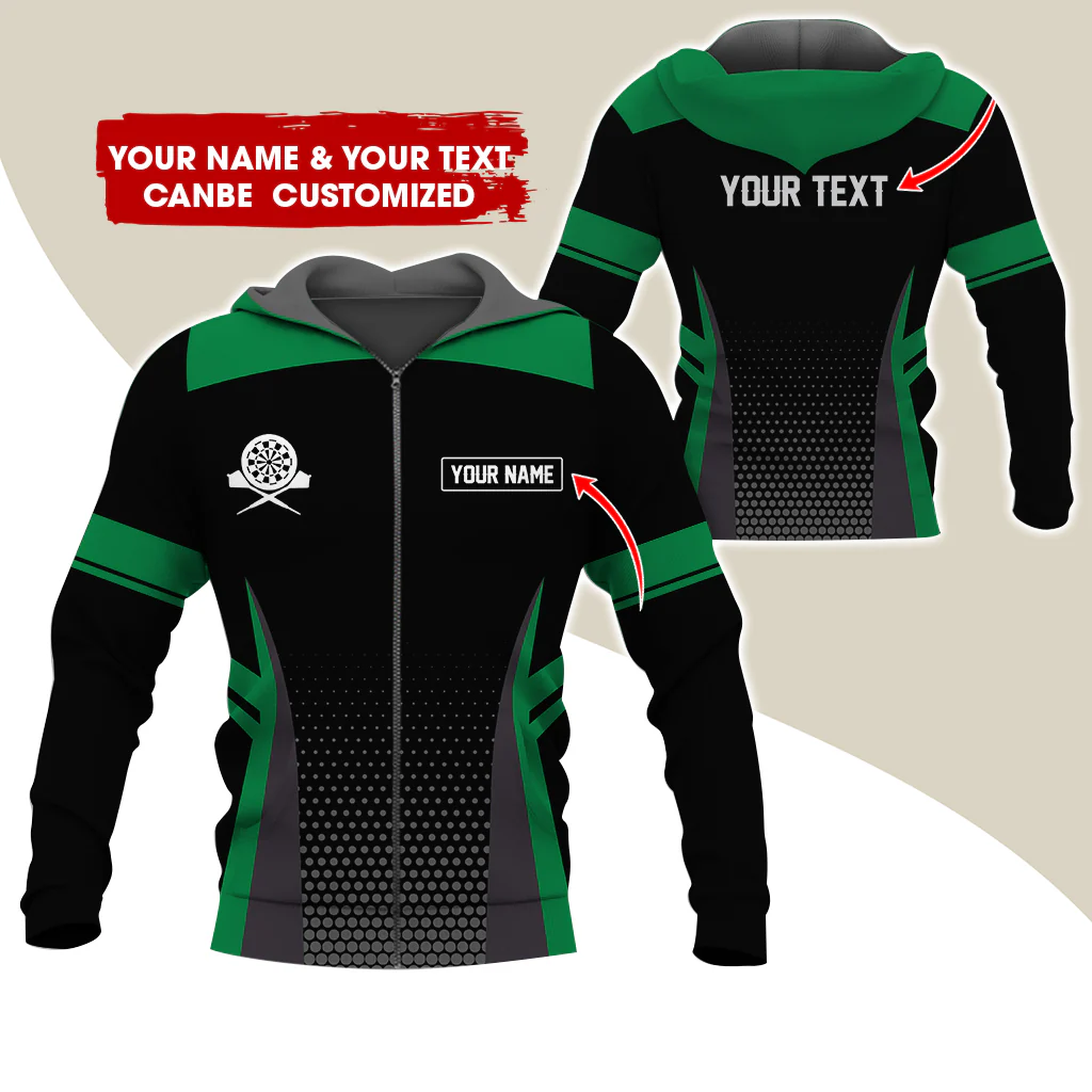 Custom Name & Text Darts Premium Zip Hoodie, Personalized Name Darts Uniforms Zip Hoodie For Men & Women - Gift For Darts Lovers, Darts Players - Image 3