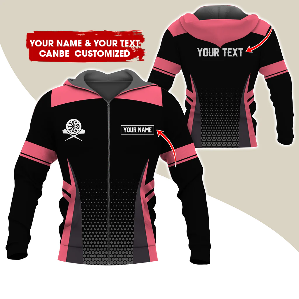 Custom Name & Text Darts Premium Zip Hoodie, Personalized Name Darts Uniforms Zip Hoodie For Men & Women - Gift For Darts Lovers, Darts Players - Image 4