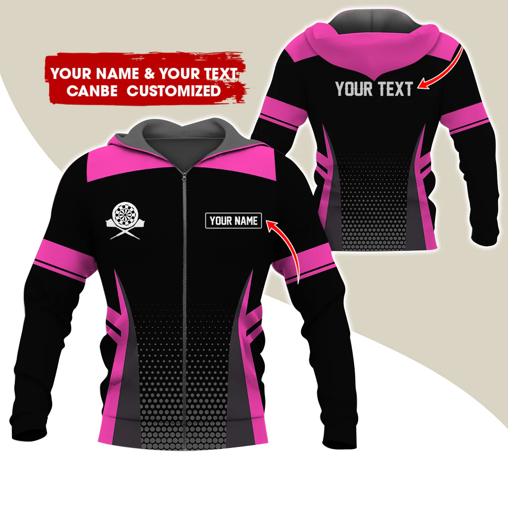 Custom Name & Text Darts Premium Zip Hoodie, Personalized Name Darts Uniforms Zip Hoodie For Men & Women - Gift For Darts Lovers, Darts Players - Image 7