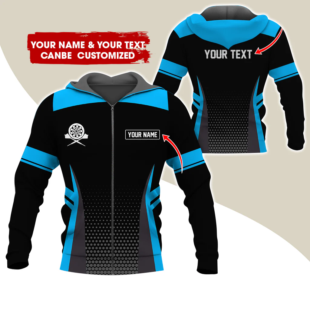 Custom Name & Text Darts Premium Zip Hoodie, Personalized Name Darts Uniforms Zip Hoodie For Men & Women - Gift For Darts Lovers, Darts Players - Image 9