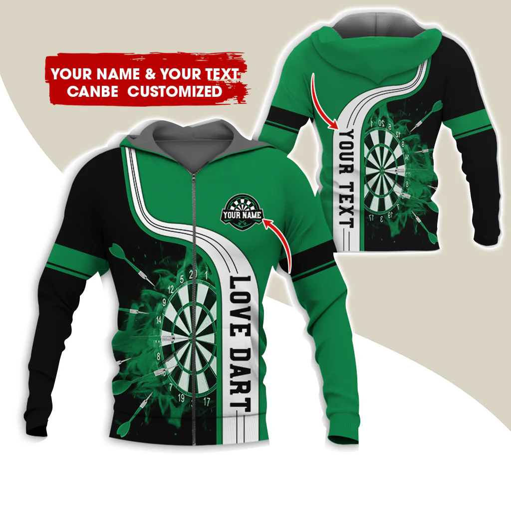 Custom Name & Text Darts Premium Zip Hoodie, Personalized Name Love Dart Zip Hoodie For Men & Women - Gift For Darts Lovers, Darts Players - Image 6