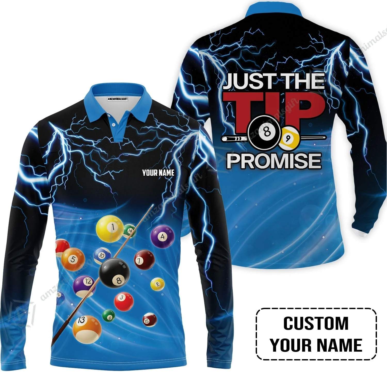 Custom Name Women Polo Shirt, Personalized Thunder 8 Ball Pool Billiards Women Polo Shirt, Gift For Billiard Lovers, Just The Tip I Promise - Image 4