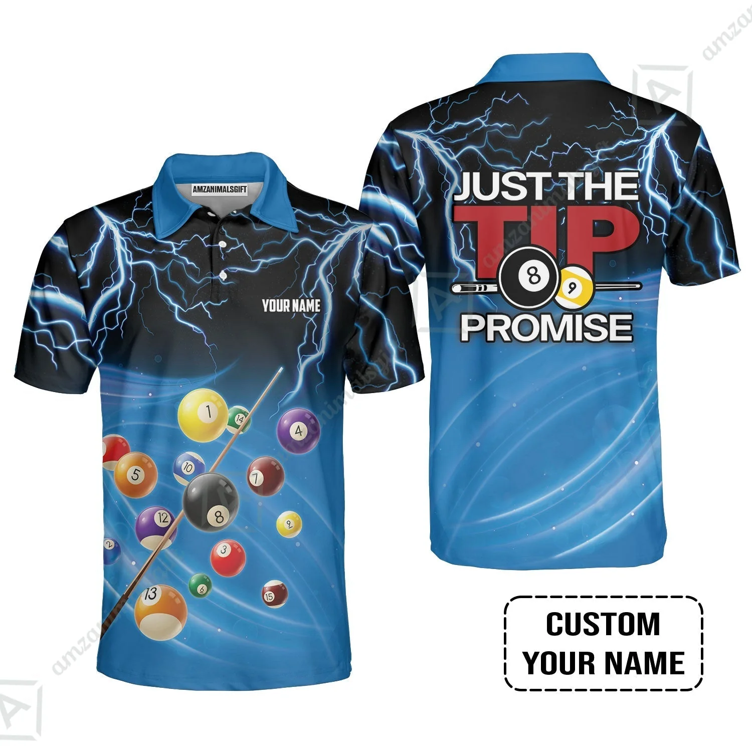Custom Name Women Polo Shirt, Personalized Thunder 8 Ball Pool Billiards Women Polo Shirt, Gift For Billiard Lovers, Just The Tip I Promise - Image 5