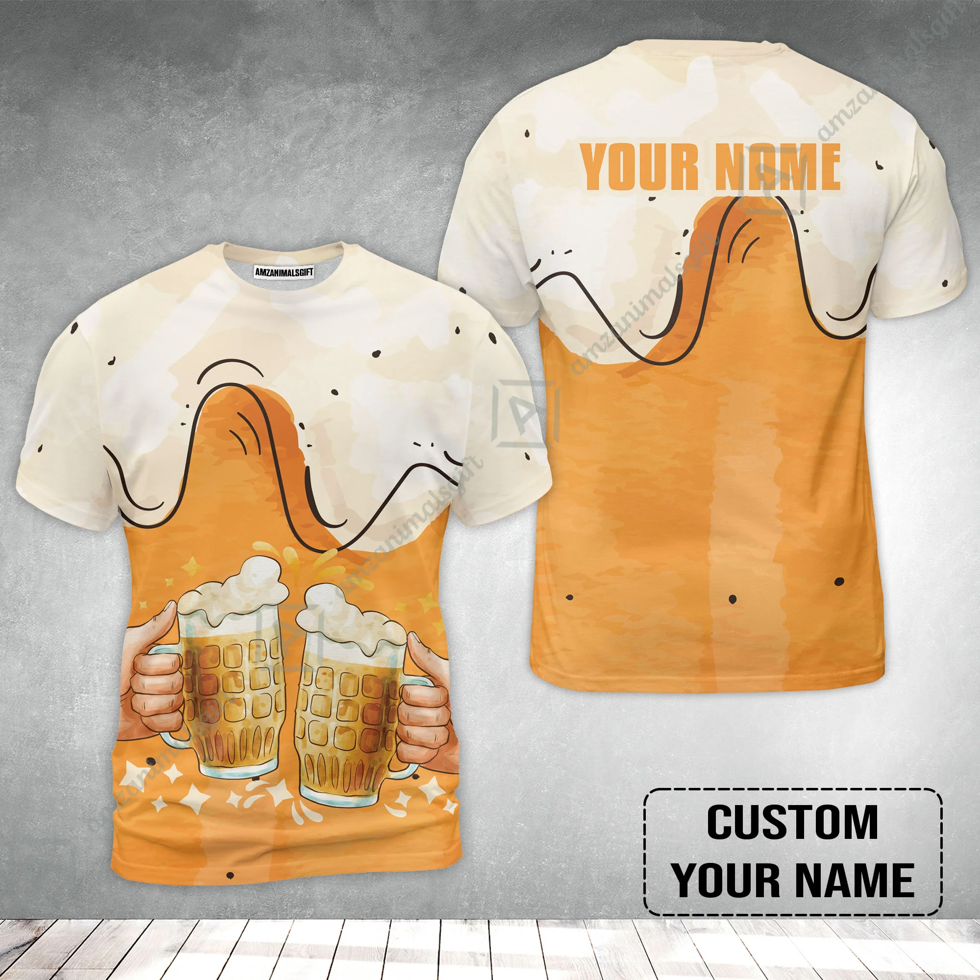 Custom Orange Cream Pattern Beer Pattern Design Oktoberfest Beer Festival Performance T-Shirt - Image 2