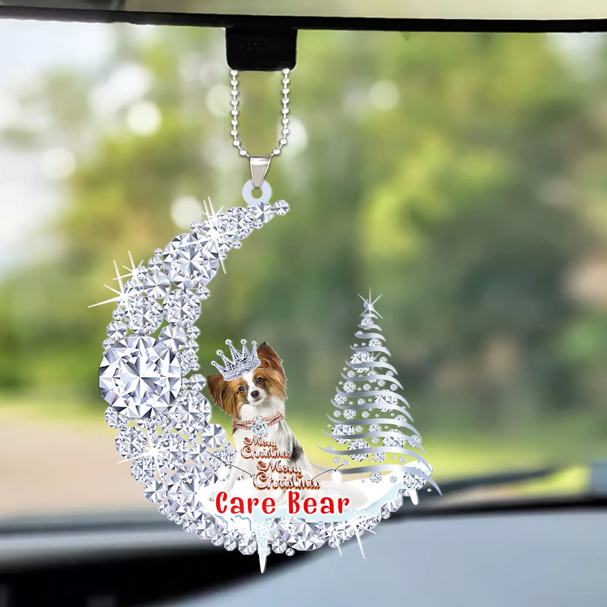 Custom Papillon Diamond Moon Merry Christmas Car Ornament - Best Gift For Dog Lovers, Dog Owners - Image 2