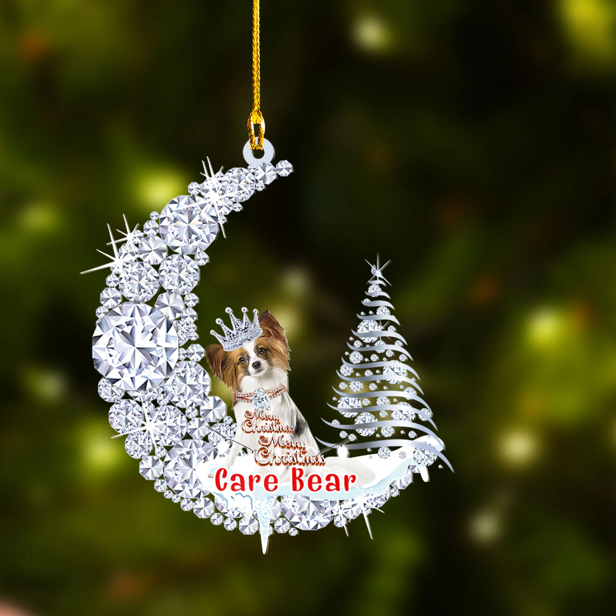 Custom Papillon Diamond Moon Merry Christmas Acrylic Keychain - Best Gift For Dog Lovers, Dog Owners - Image 4