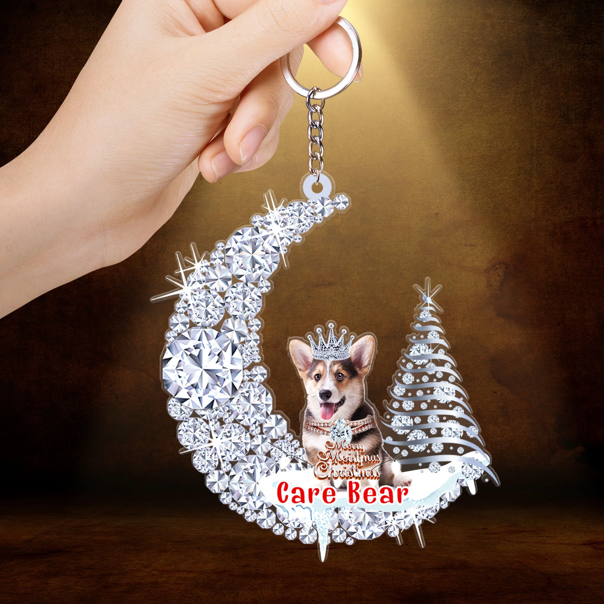 Custom Pembroke Welsh Corgi Diamond Moon Merry Christmas Acrylic Keychain - Best Gift For Dog Lovers, Dog Owners - Image 2