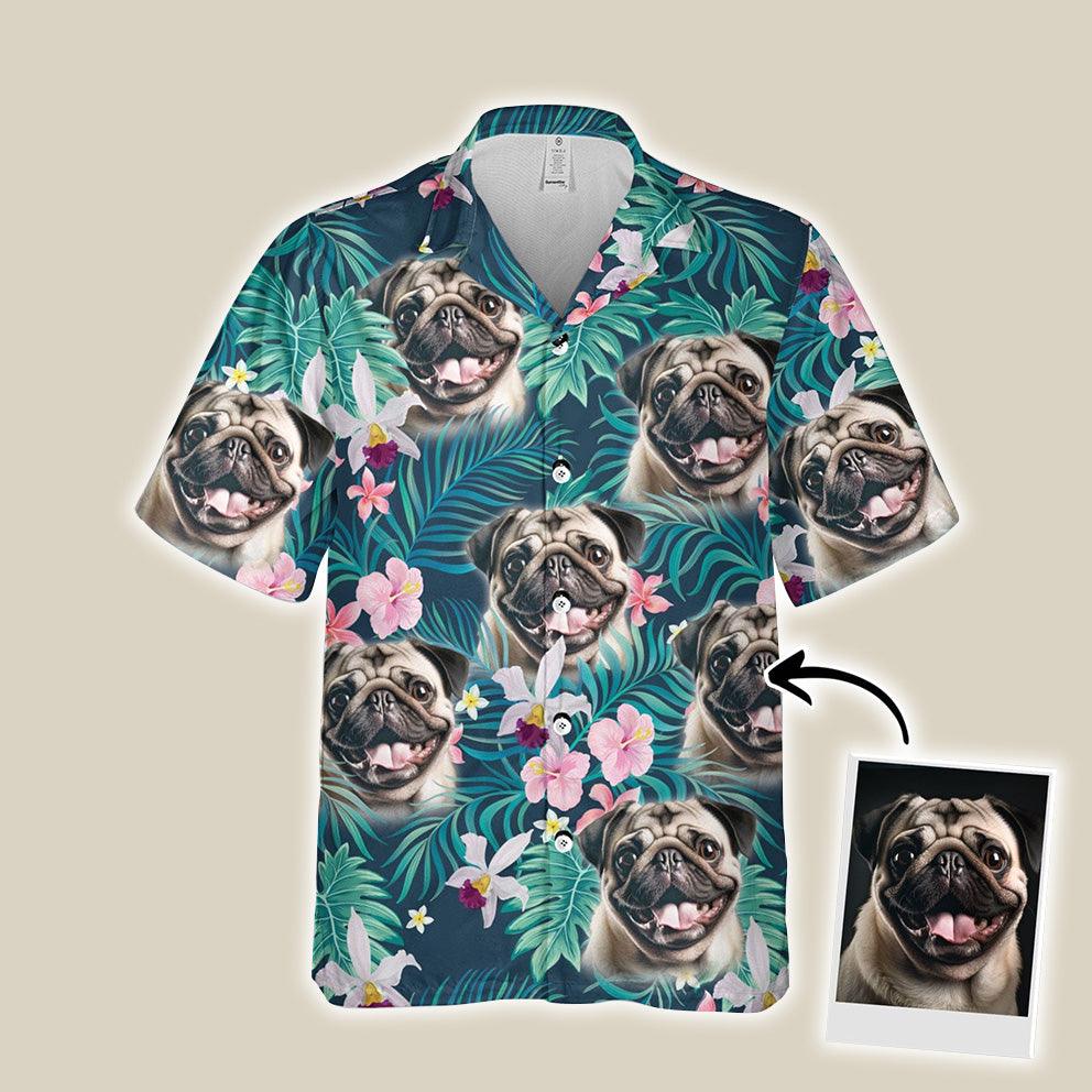 Custom Pet Dog Face Aloha Shirts, Personalized Hawaiian Shirts With Dog Face - Tropical Seamless Palm Leaves And Tropical Floral Shirts - Image 2