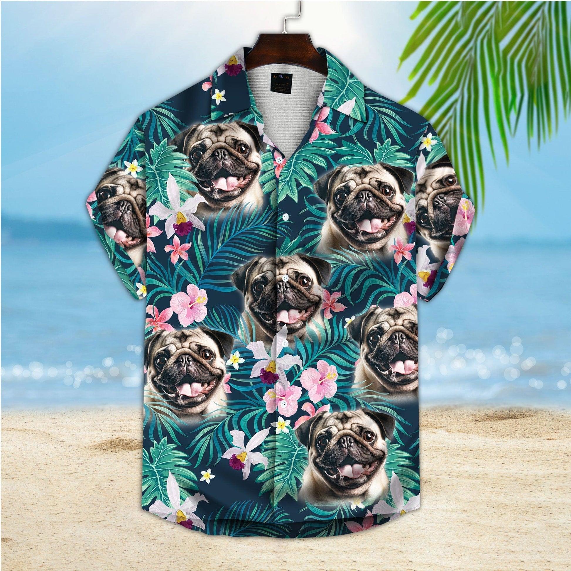 Custom Pet Dog Face Aloha Shirts, Personalized Hawaiian Shirts With Dog Face - Tropical Seamless Palm Leaves And Tropical Floral Shirts - Image 4