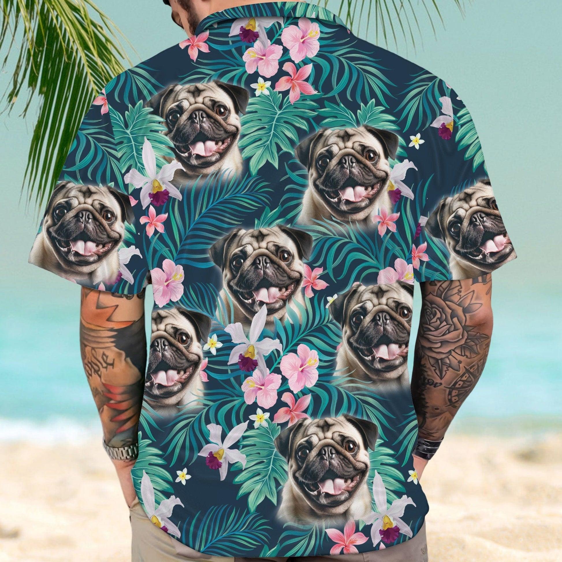 Custom Pet Dog Face Aloha Shirts, Personalized Hawaiian Shirts With Dog Face - Tropical Seamless Palm Leaves And Tropical Floral Shirts - Image 5