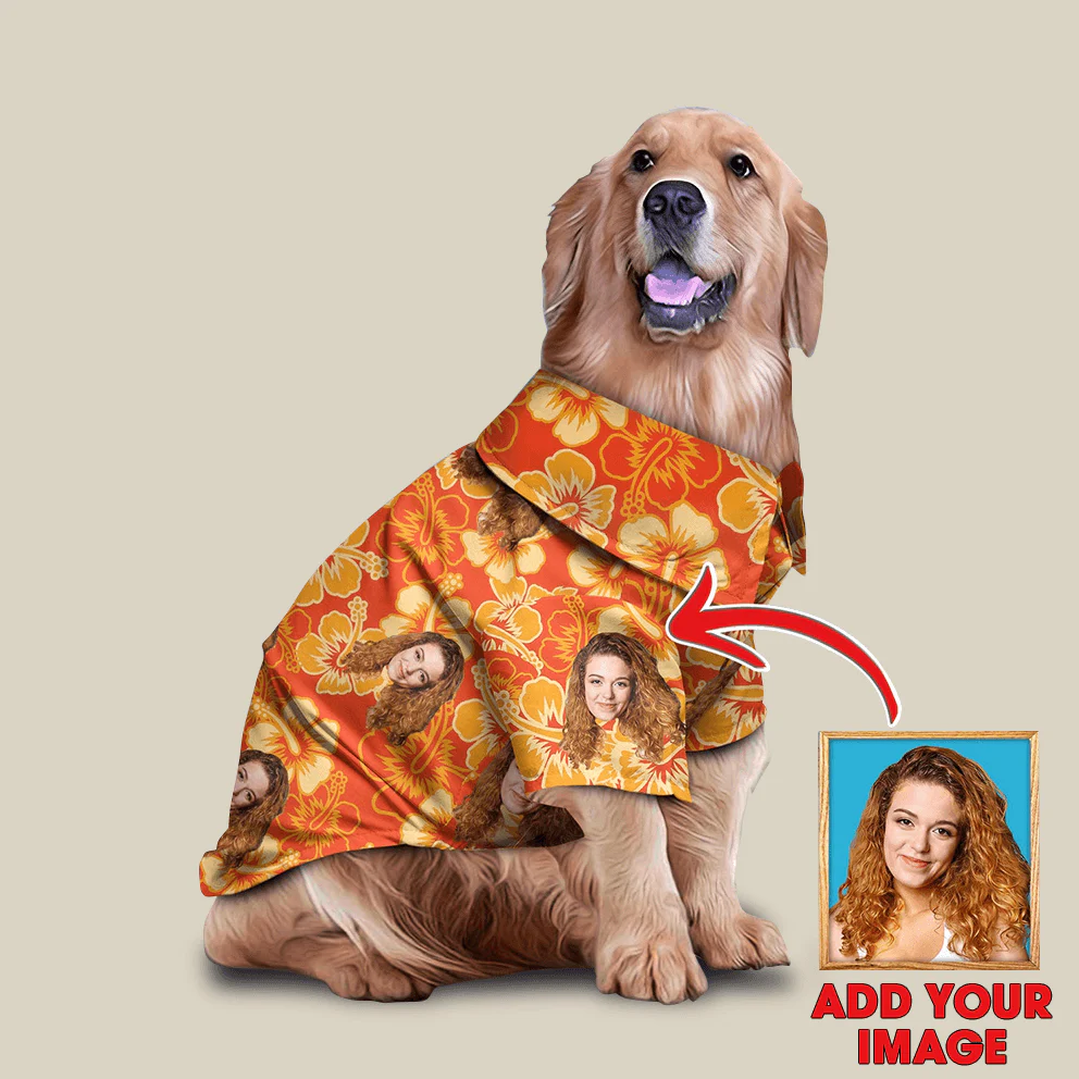 Custom Pet Dog Hawaiian shirt - Custom Photo Flowers Orange Pattern Personalized Hawaiian Shirt For Pet - Perfect Gift For Pet, Dog lovers, Cat Lovers - Image 2