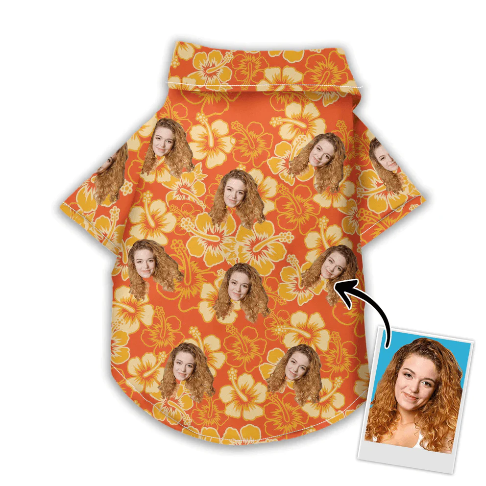 Custom Pet Dog Hawaiian shirt - Custom Photo Flowers Orange Pattern Personalized Hawaiian Shirt For Pet - Perfect Gift For Pet, Dog lovers, Cat Lovers - Image 3