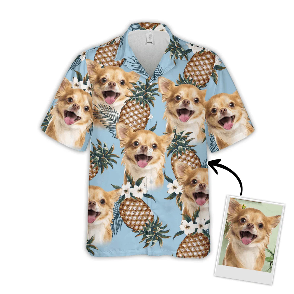 Custom Pet Dog Hawaiian Shirt - Custom Photo Pet Pineapple Pattern Light Blue Personalized Hawaiian Shirt - Perfect Gift For Animal Lovers, Friend, Family - Image 2