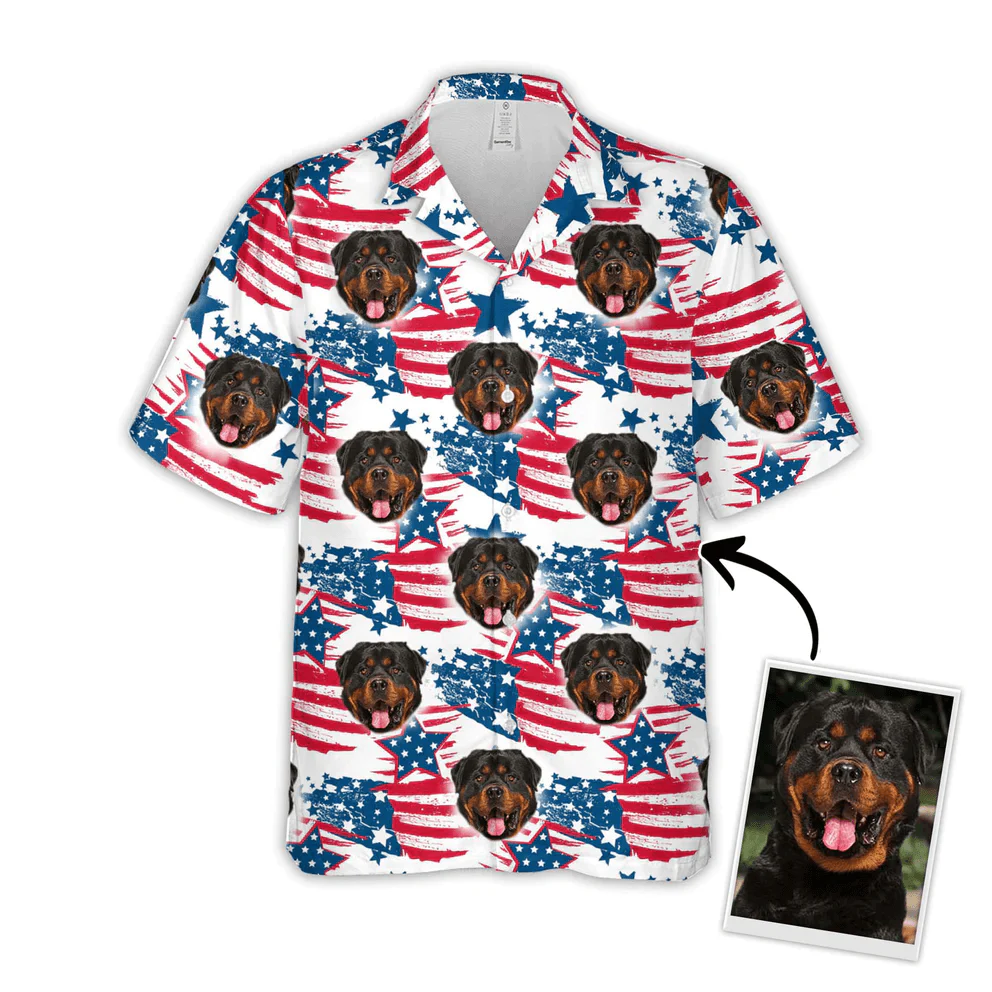Custom Pet Dog Hawaiian Shirt - Custom Photo Pet Red & Blue Pattern Personalized Hawaiian Shirt - Perfect Gift For Animal Lovers, Friend, Family - Image 2