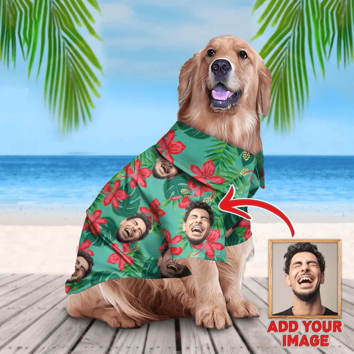Custom Pet Dog Hawaiian shirt- Custom Photo Pet Tropical Leaves Red And Green Pattern Personalized Hawaiian Shirt For Pet- Perfect Gift For Pet Lovers - Image 4
