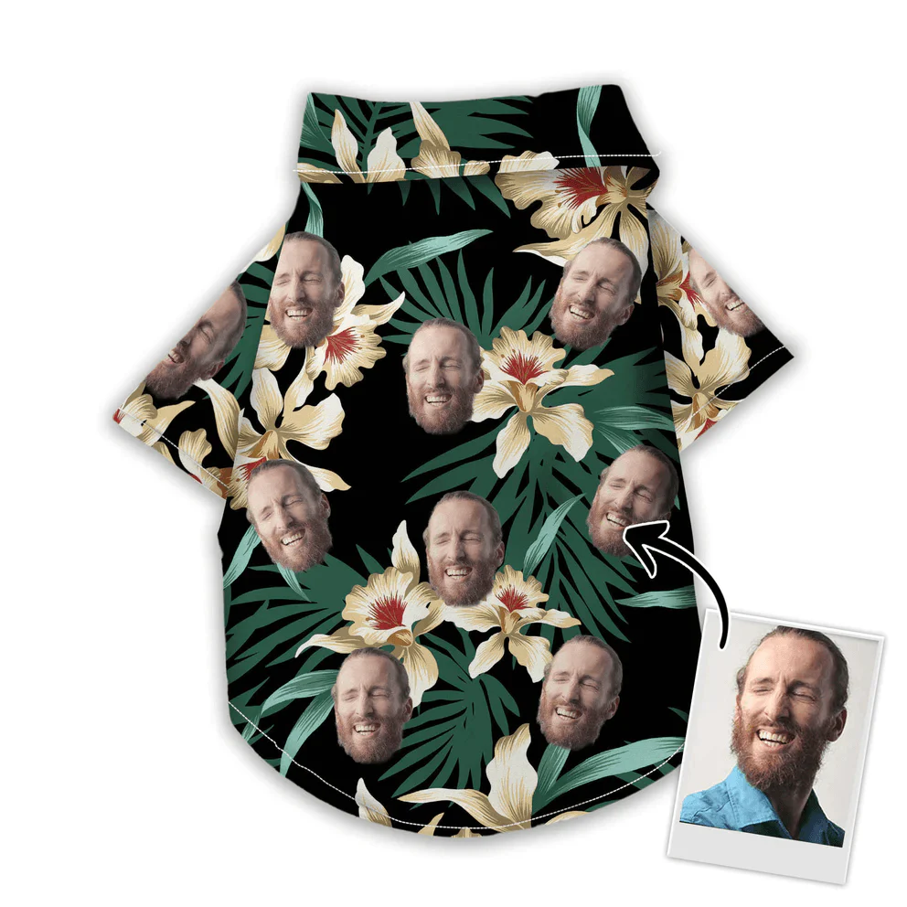Custom Pet Dog Hawaiian Shirt - Personalized Photo Pet Floral And Dark Green Pattern Pet Hawaiian Shirt For Pet - Perfect Gift For Pet, Dog lovers, Cat Lovers - Image 3