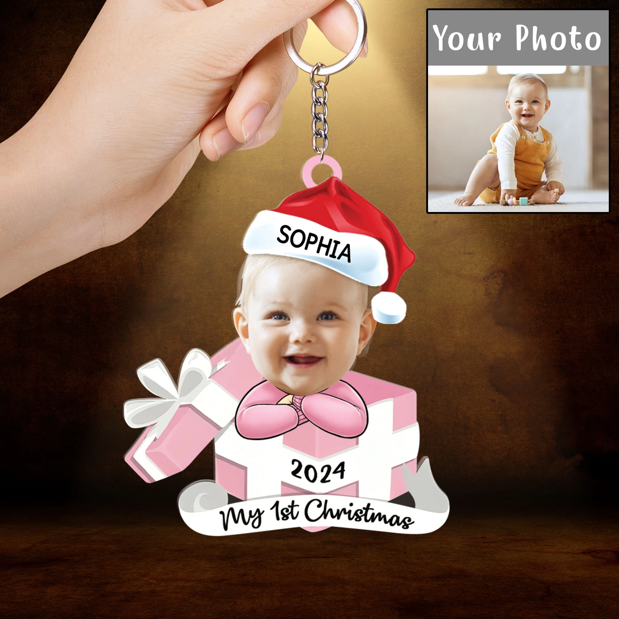 Custom Photo Hi I'm New Here Acrylic Keychain, Family Personalized Acrylic Keychain- Christmas Gift For Baby Kids, Newborn Baby - Image 4
