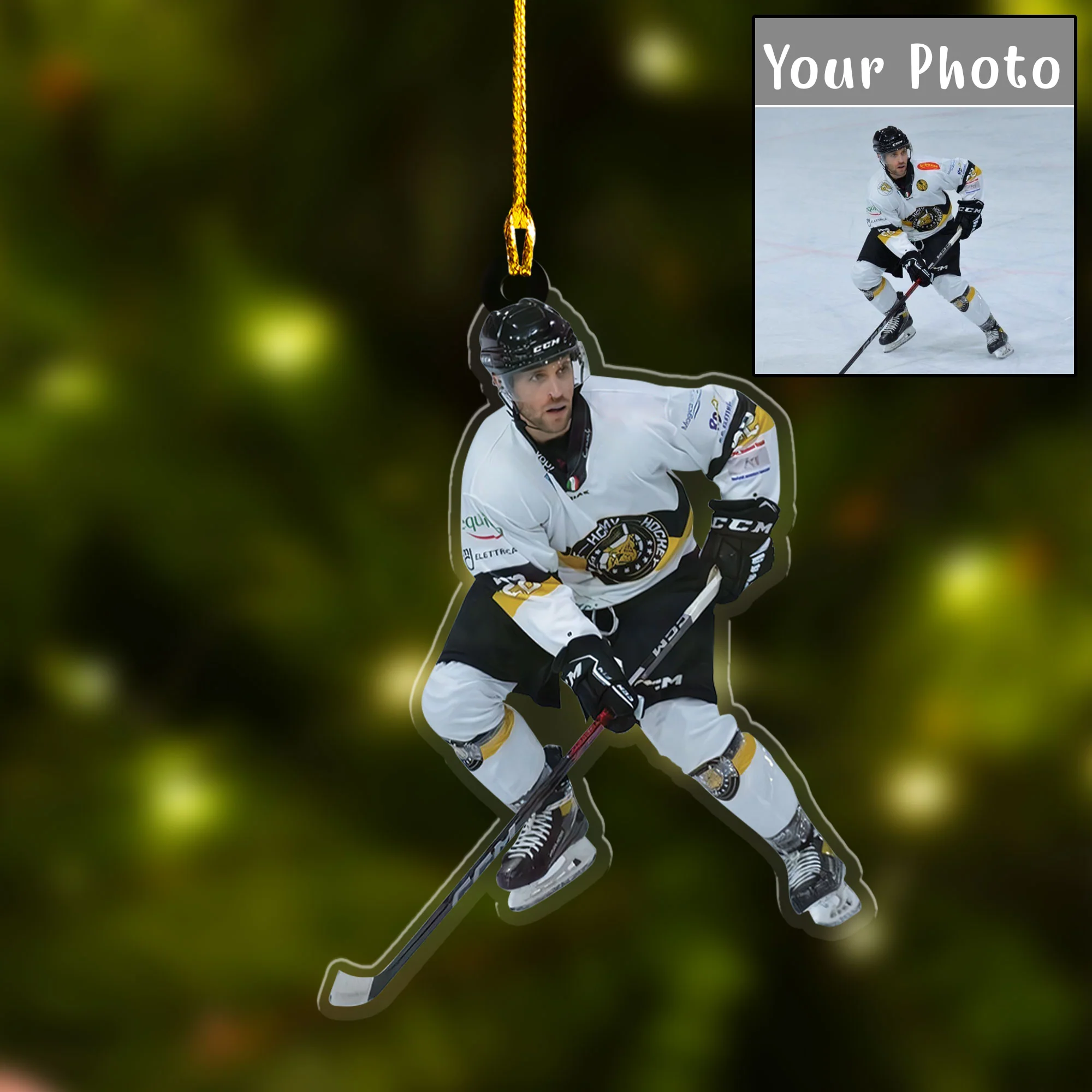 Custom Photo Ice Hockey Players Christmas Keychain For Men, Dad Hockey Acrylic Keychain - Image 3