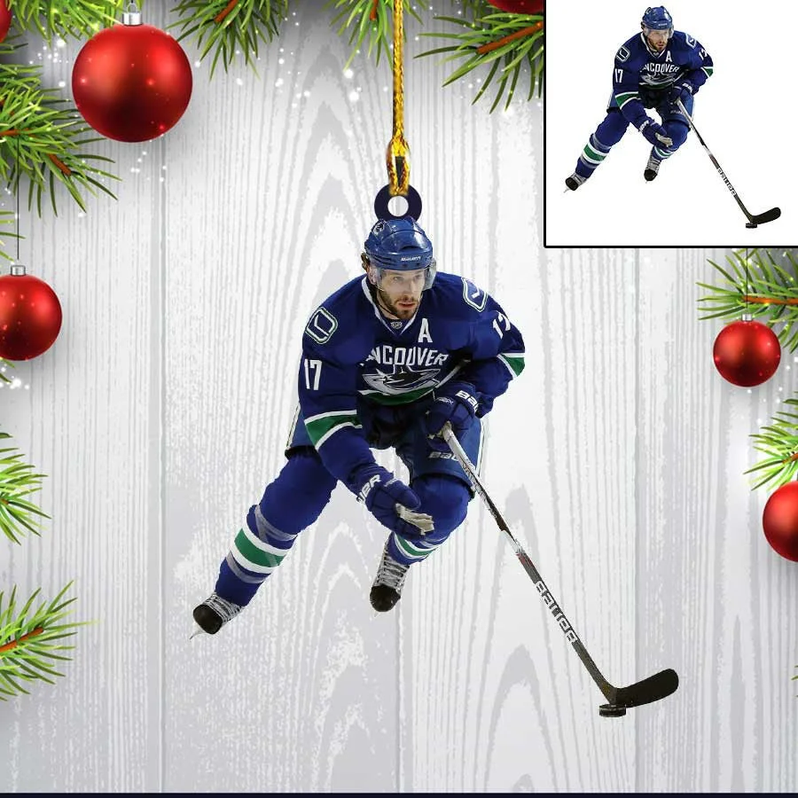 Custom Photo Ice Hockey Players Christmas Keychain For Men, Dad Hockey Acrylic Keychain - Image 4