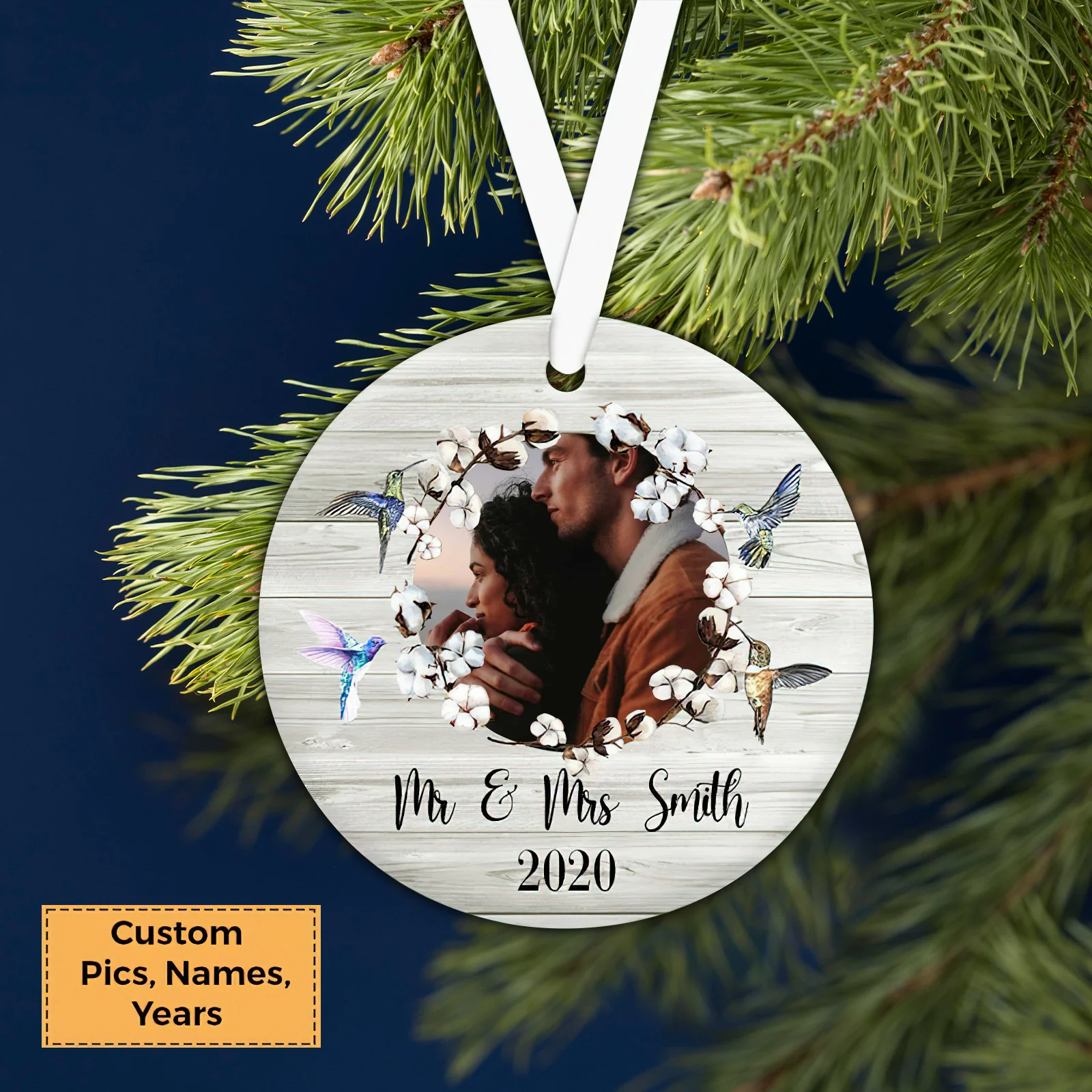 Custom Photo With Couple Ceramic Ornament, Custom Photo Ornament With Spouse, Sweet Photo - Christmas Ornament Gift For Couple, Lover, Anniversary - Image 2