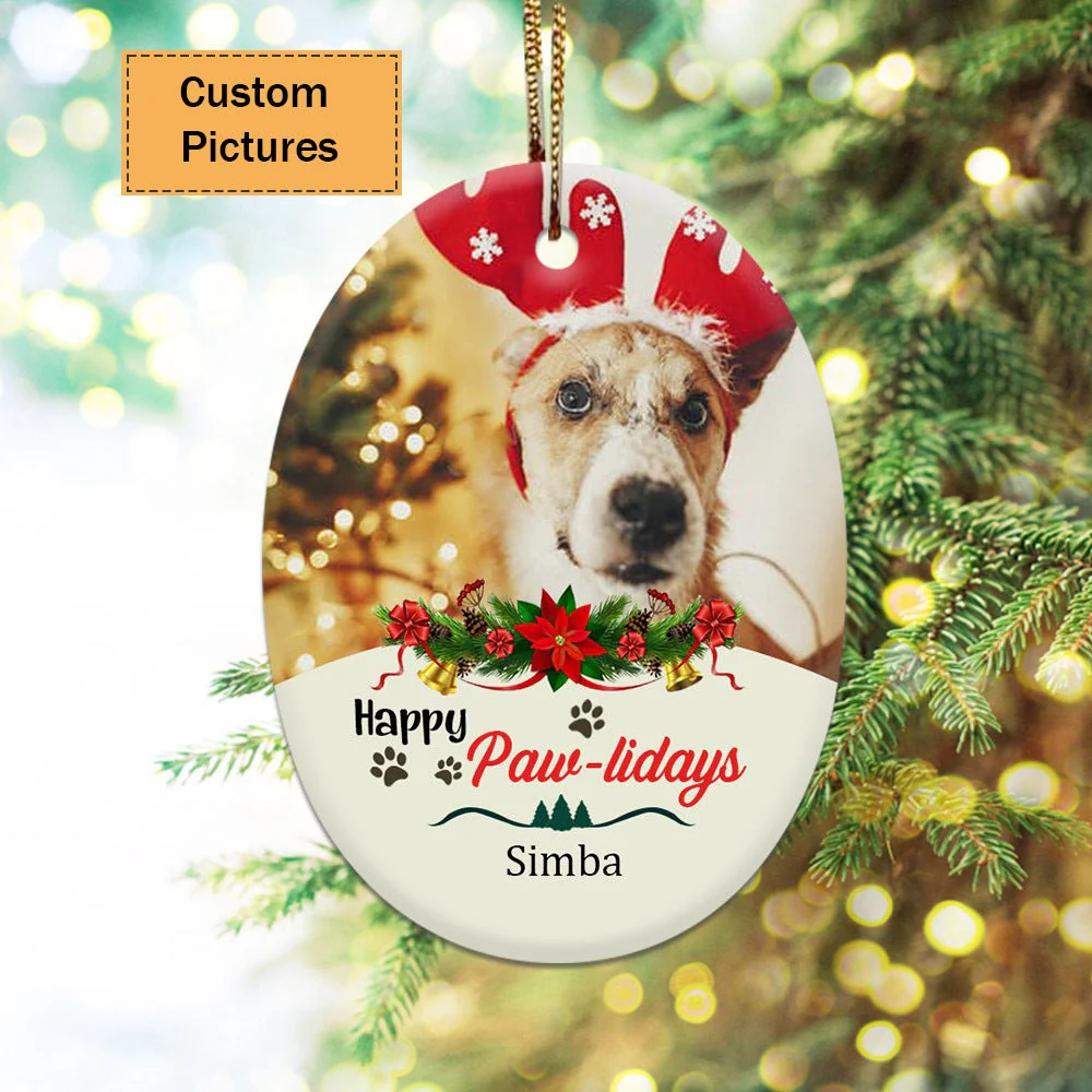 Custom Photo With Dog Ceramic Ornament, Custom Pet Photo Ornament, Happy Paw-lidays Dog Custom Ornament - Christmas Gift For Dog Lovers, Pet Lovers - Image 2