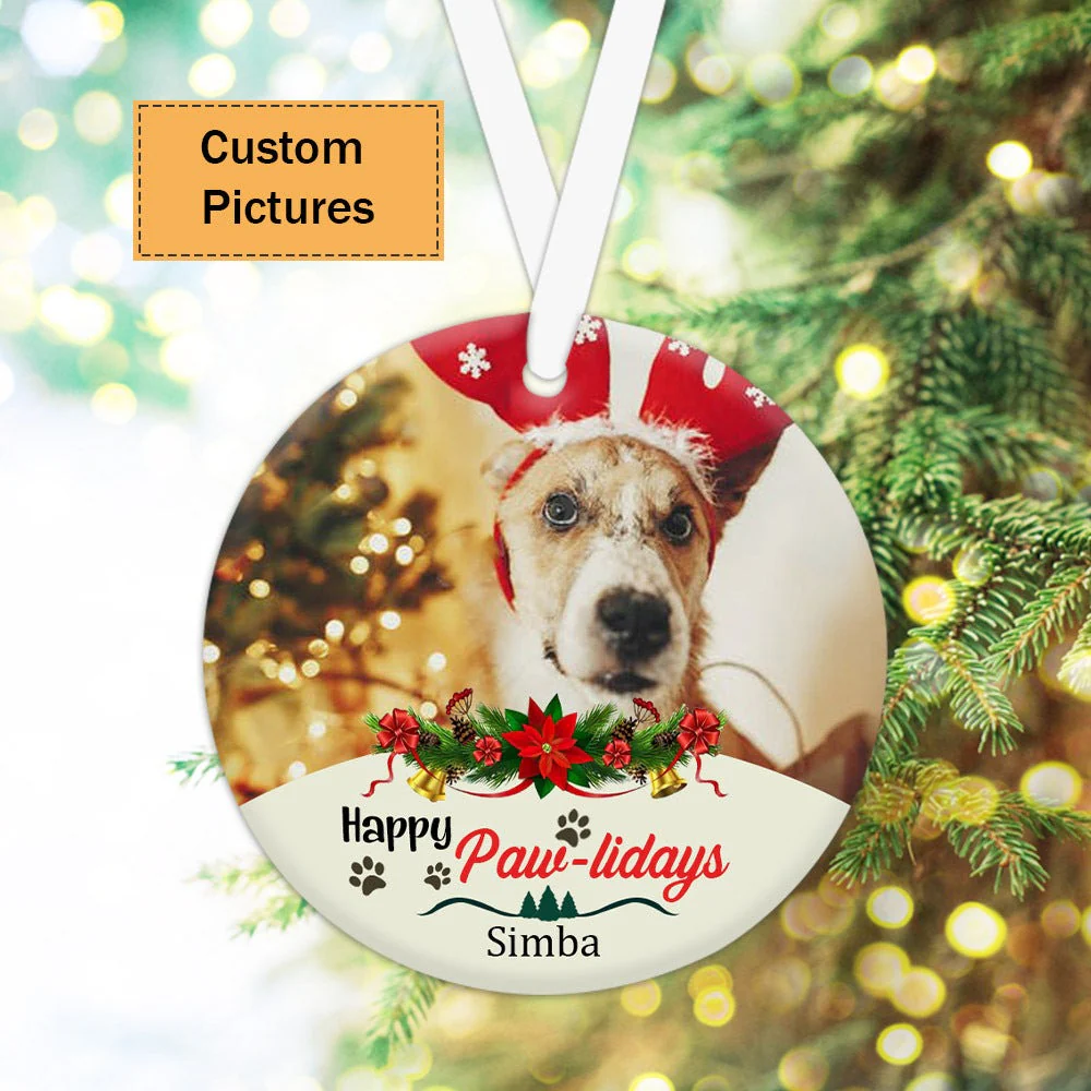Custom Photo With Dog Ceramic Ornament, Custom Pet Photo Ornament, Happy Paw-lidays Dog Custom Ornament - Christmas Gift For Dog Lovers, Pet Lovers - Image 4
