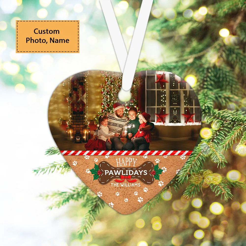 Custom Photo With Family Ceramic Ornament, Custom Photo Ornament With Pet, Happy Pawlidays - Christmas Ornament Gift For Members Family, Anniversary - Image 3