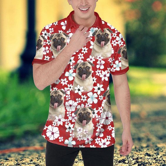 Custom Polo Shirt With Dog Face, Pet Face Polo Shirt, Red Flower Pattern Personalized Polo Shirt For Dog Dad - Perfect Gift For Men, Dog Lover - Image 3