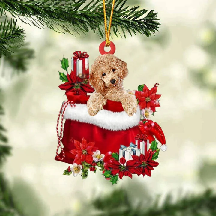 Custom Poodle In Red Gift Bag Acrylic Christmas Ornament, Personalized Name Christmas Gift For Dog Lovers, Dog Mom - Image 3